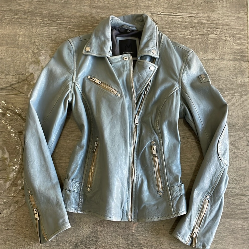 Blue leather jacket